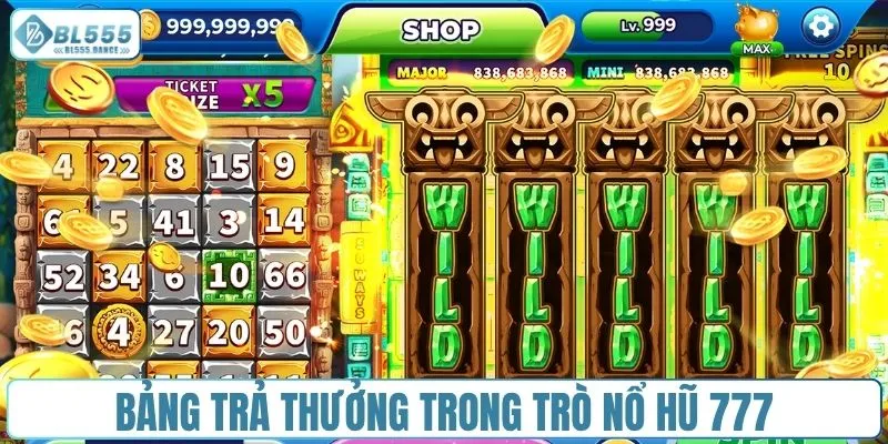 Bảng trả thưởng trong trò nổ hũ 777