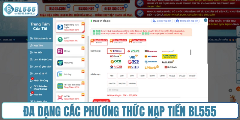 Đa dạng các phương thức nạp tiền BL555 cho người chơi