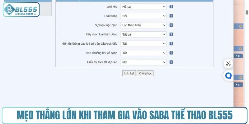 Mẹo thắng lớn khi tham gia vào Saba thể thao BL555